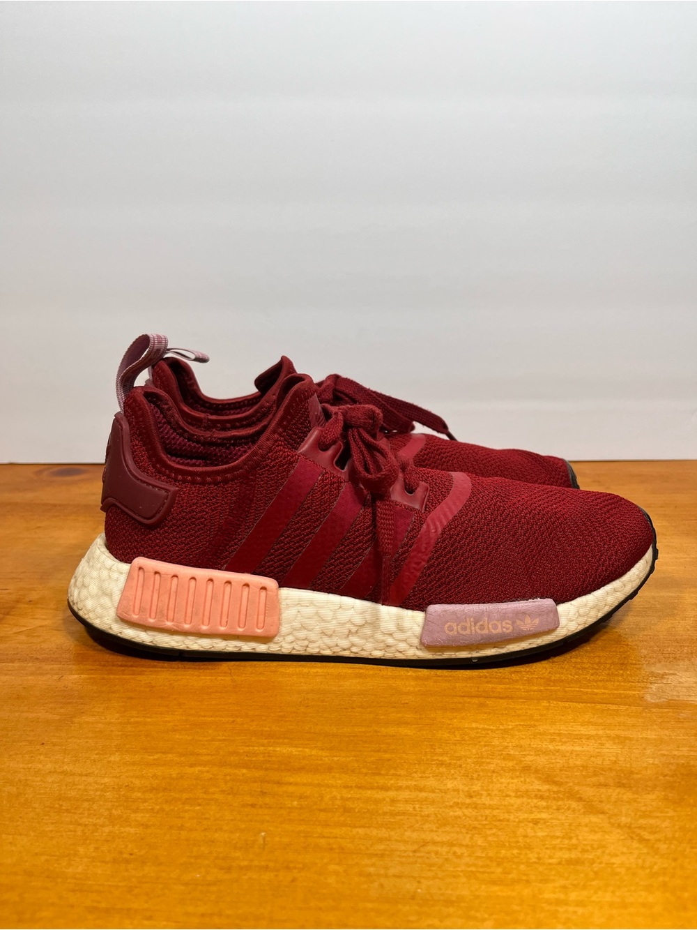 adidas NMD R1 Sneakers in Maroon with Pink Accents